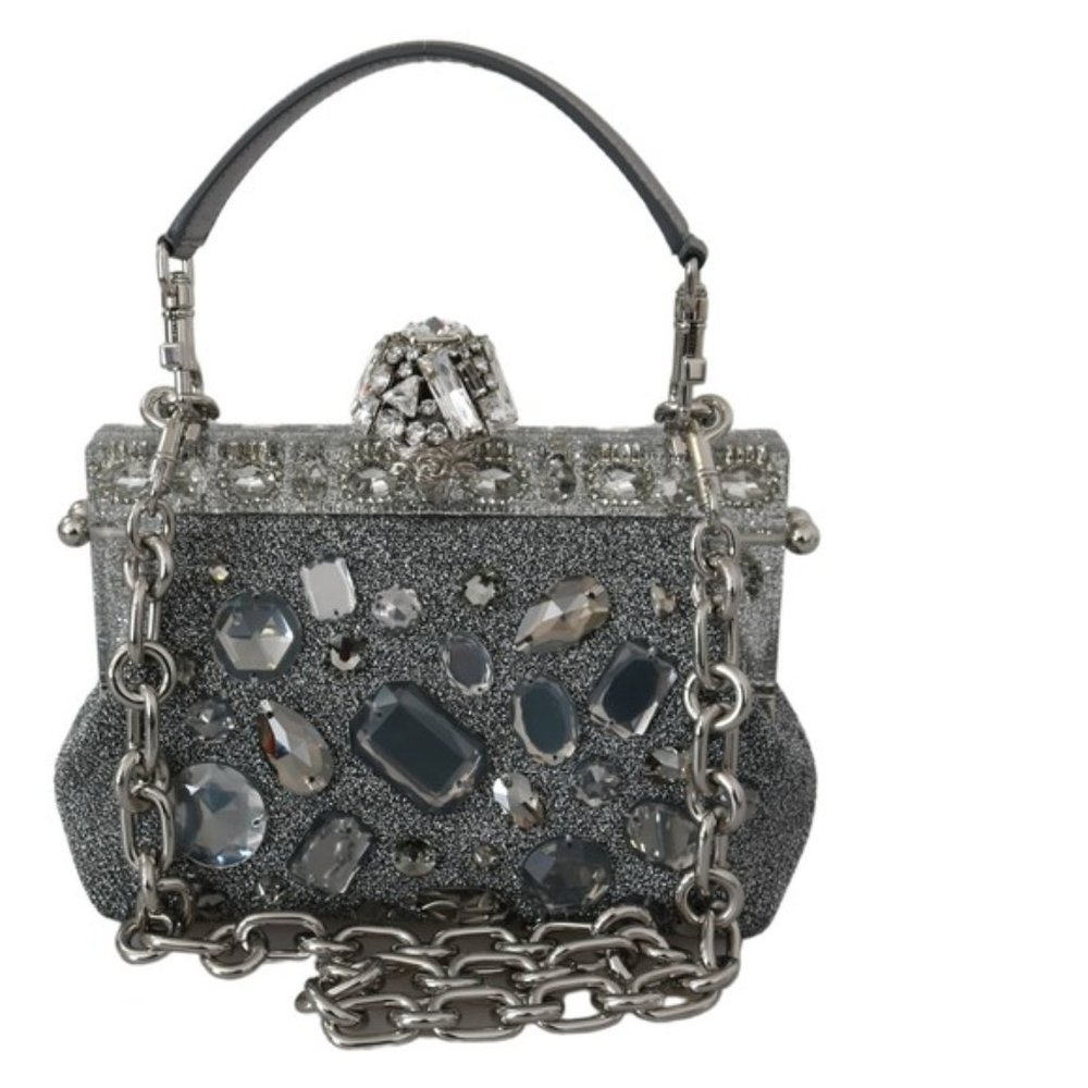 DOLCE & GABBANA Silver VANDA Crystal Clutch Handbag Shoulder Purse